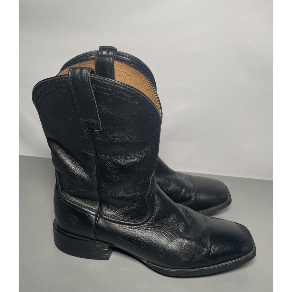 Ariat Heritage Roper Black Leather Western Boots Square Toe Size 11 D